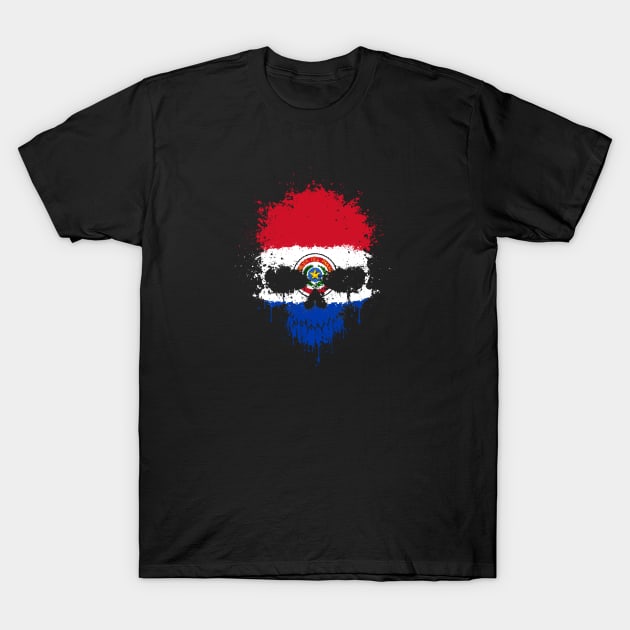 Chaotic Paraguay Flag Splatter Skull T-Shirt by jeffbartels